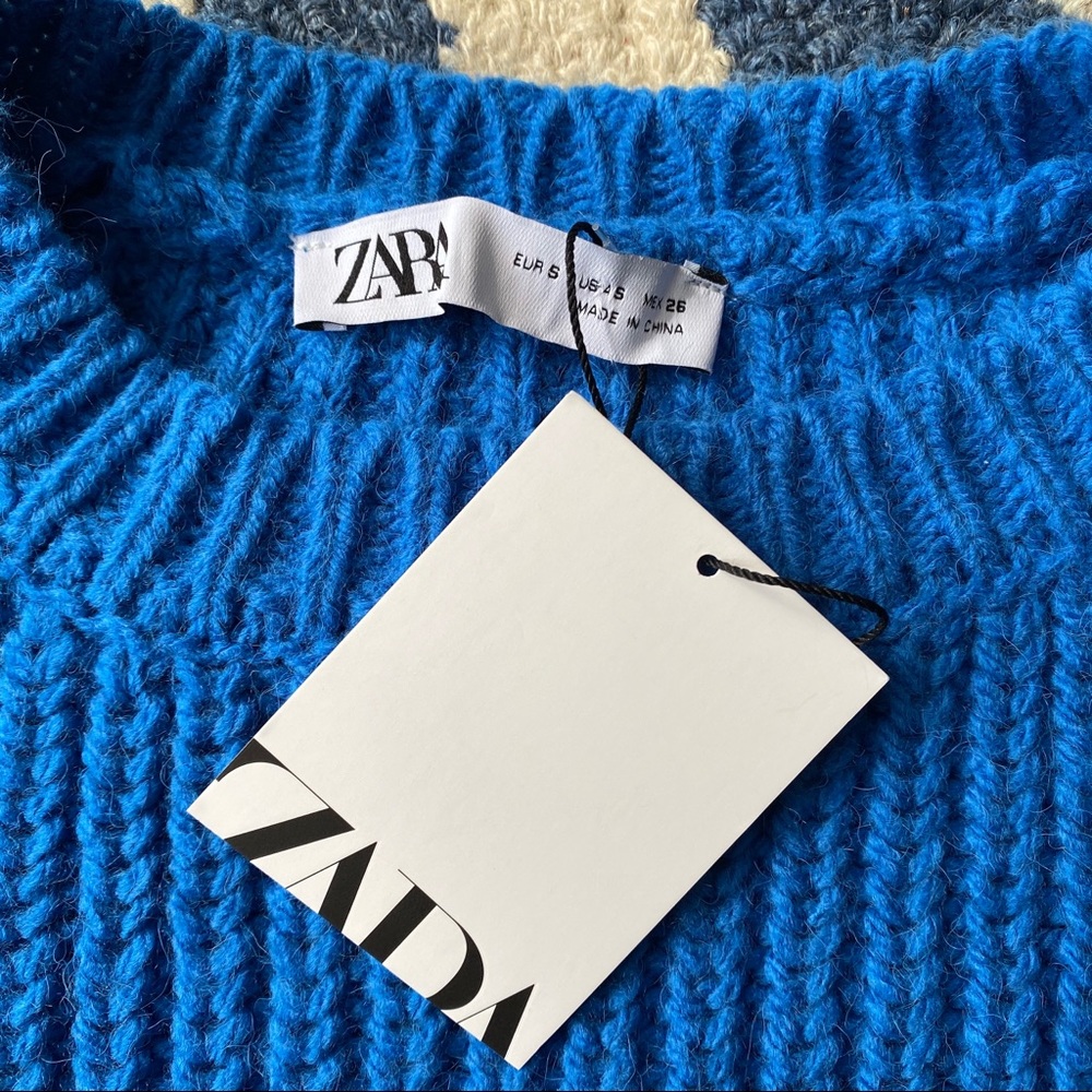 💙 ZARA BLUE NAVY COLOR BLOCK CHUNKY KNIT CROPPED JUMPER! - Picture 7 of 12